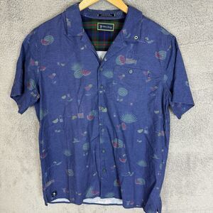 William Murray Shirt Mens M Blue Short Sleeve Button Up‎ Camp Collar Linen Blend